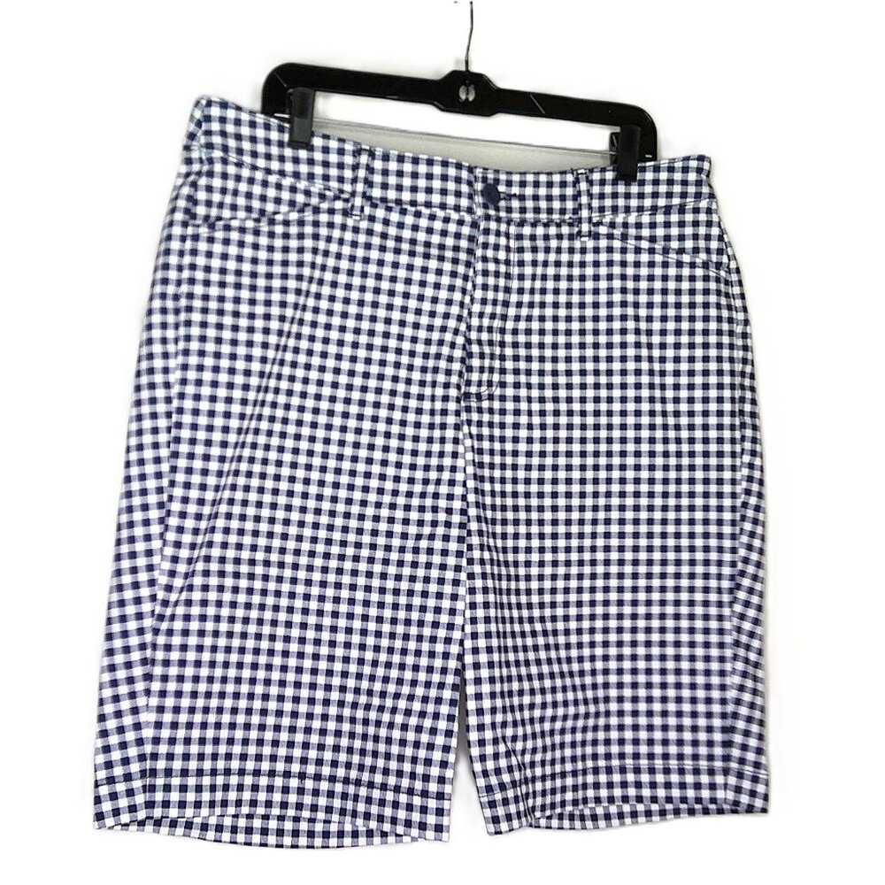 New St John's Bay Bermuda Shorts Navy & White Check Stretch High Rise NWOT Sz 16